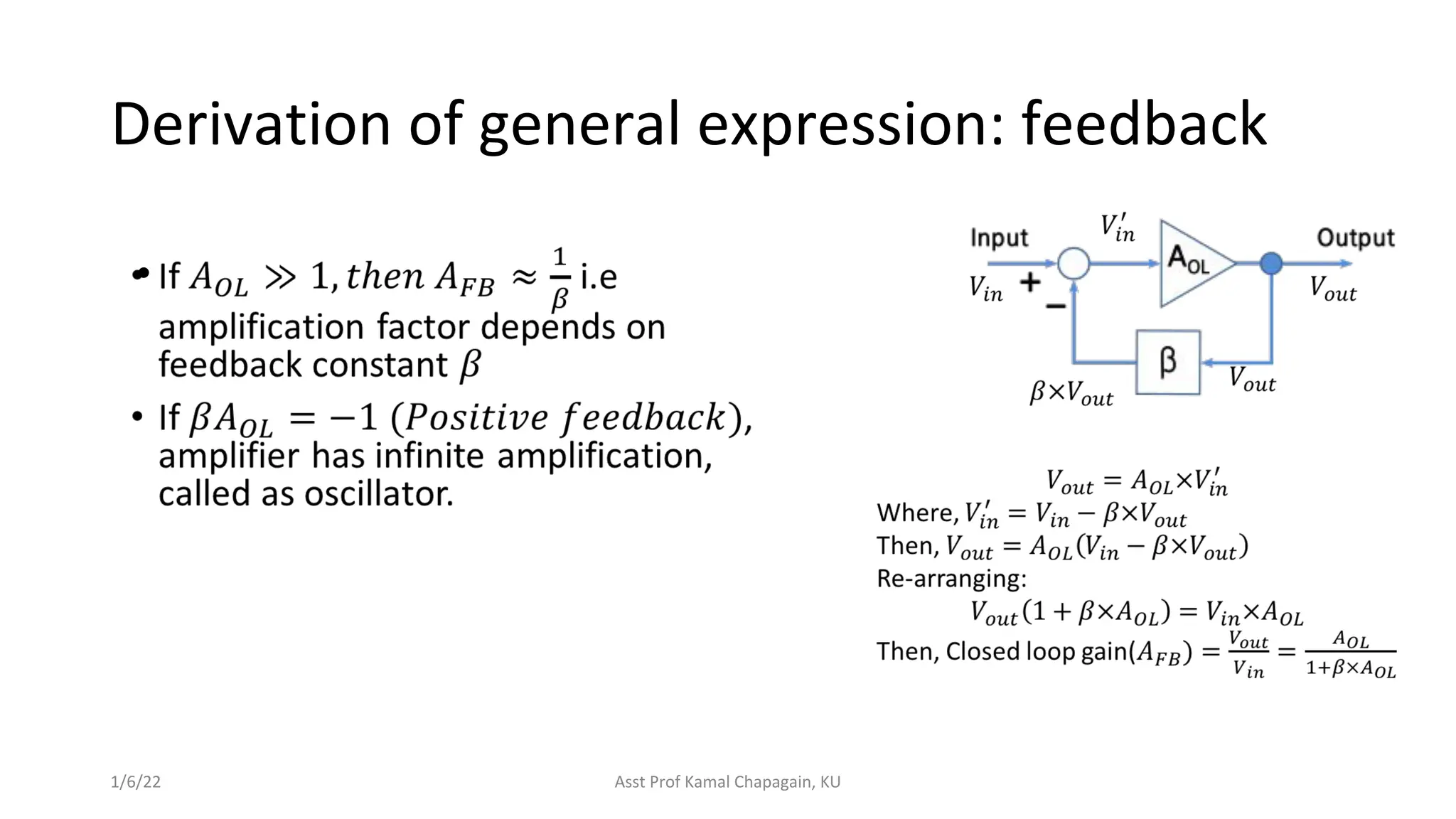 Derivation of general expression: feedback
•
1/6/22 Asst Prof Kamal Chapagain, KU
 