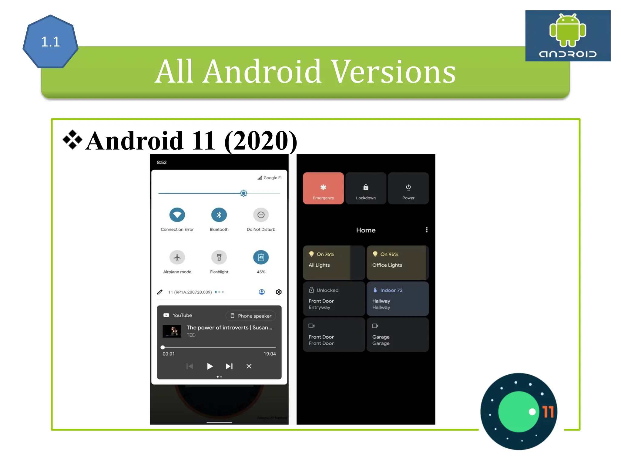 All Android Versions Android 11 (2020) 1.1 
