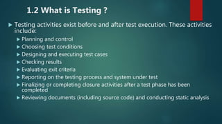 Testing Activity Work Fundamentals of Testing | PPTX