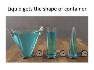 Liquid gets the shape of container
 