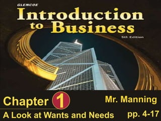A Look at Wants and Needs
Chapter 1 pp. 4-17
Mr. Manning
 