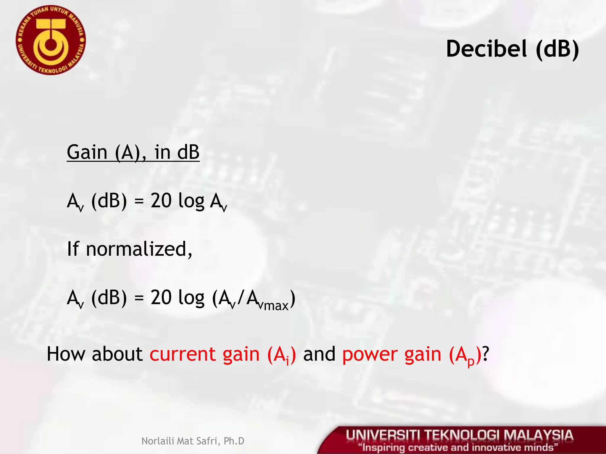 Frequency response: Analysis at low & high freq.