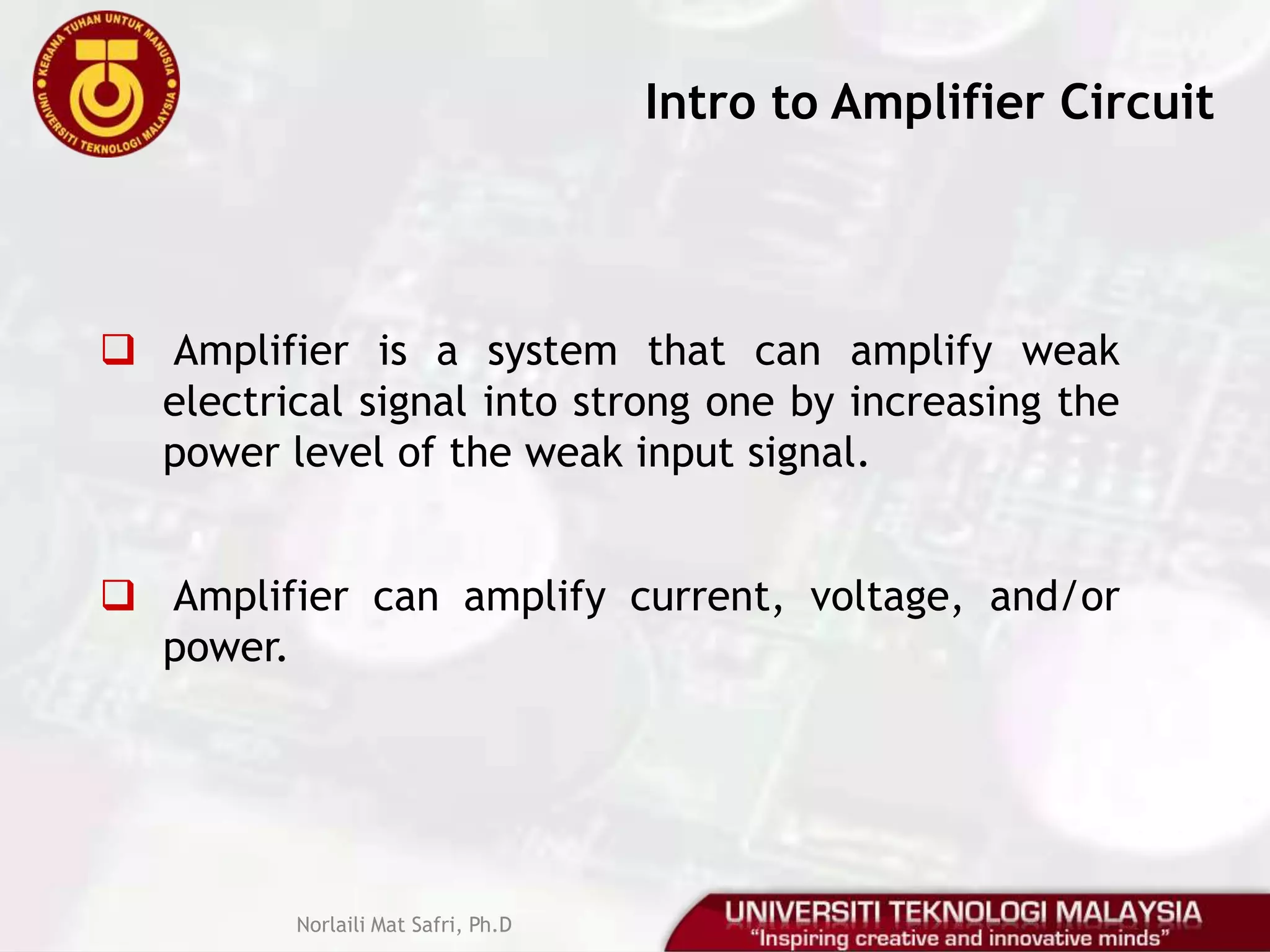 CO3: Analyze the procedure that should be taken in solving electric circuit using theorems and methods of analysis: Perform AC analysis on amplifiers at low, middle and high frequencies