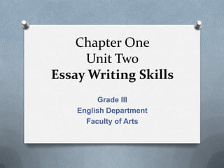 Chapter One
     Unit Two
Essay Writing Skills
         Grade III
    English Department
      Faculty of Arts
 