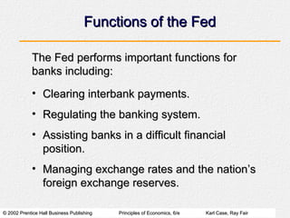 Functions of the Fed <ul><li>Clearing interbank payments. </li></ul><ul><li>Regulating the banking system. </li></ul><ul><...