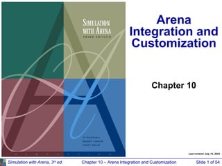 Arena Integration and Customization Simulation with Arena, 3 rd  ed. Chapter 10 – Arena Integration and Customization Slide   of 54 Chapter 10 Last revision July 14, 2003 