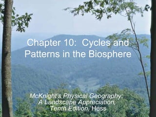 Chapter 10: Cycles and
Patterns in the Biosphere
McKnight’s Physical Geography:
A Landscape Appreciation,
Tenth Edition, Hess
 