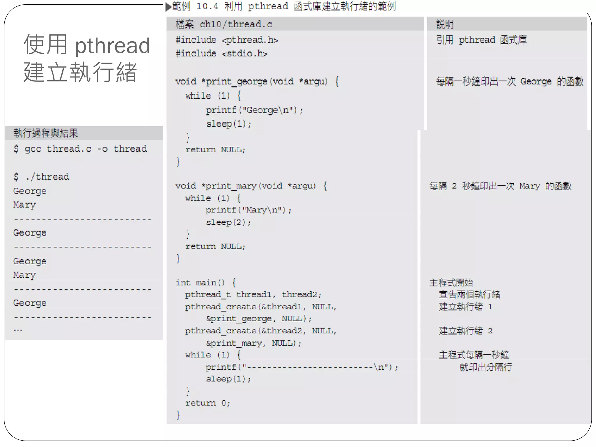 使用 pthread
建立執行緒
 