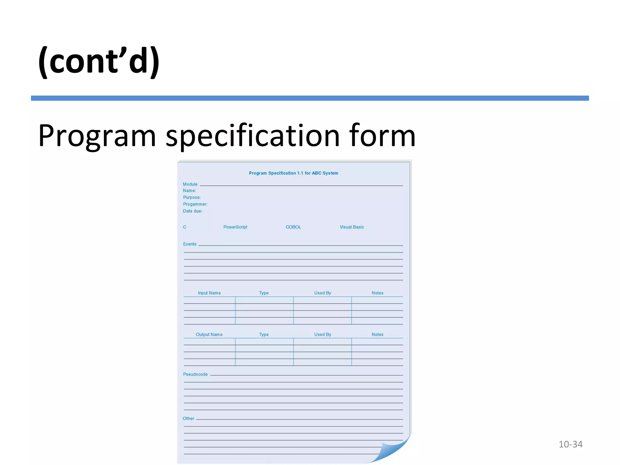 (cont’d)
© Copyright 2011 John Wiley & Sons, Inc. 10-34
Program specification form
 