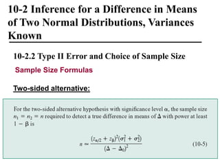 Statistical Inference Formulas statistical reference for two samples in stat | PDF