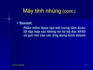 Máy tính nhúng  (cont.) Savant Phần mềm được tạo bởi trung tâm Auto-ID tập hợp các thông tin từ bộ đọc RFID và gửi mó vào các ứng dụng kinh doanh 