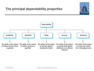 The principal dependability properties
30/10/2014 Chapter 10 Dependable Systems 7
 