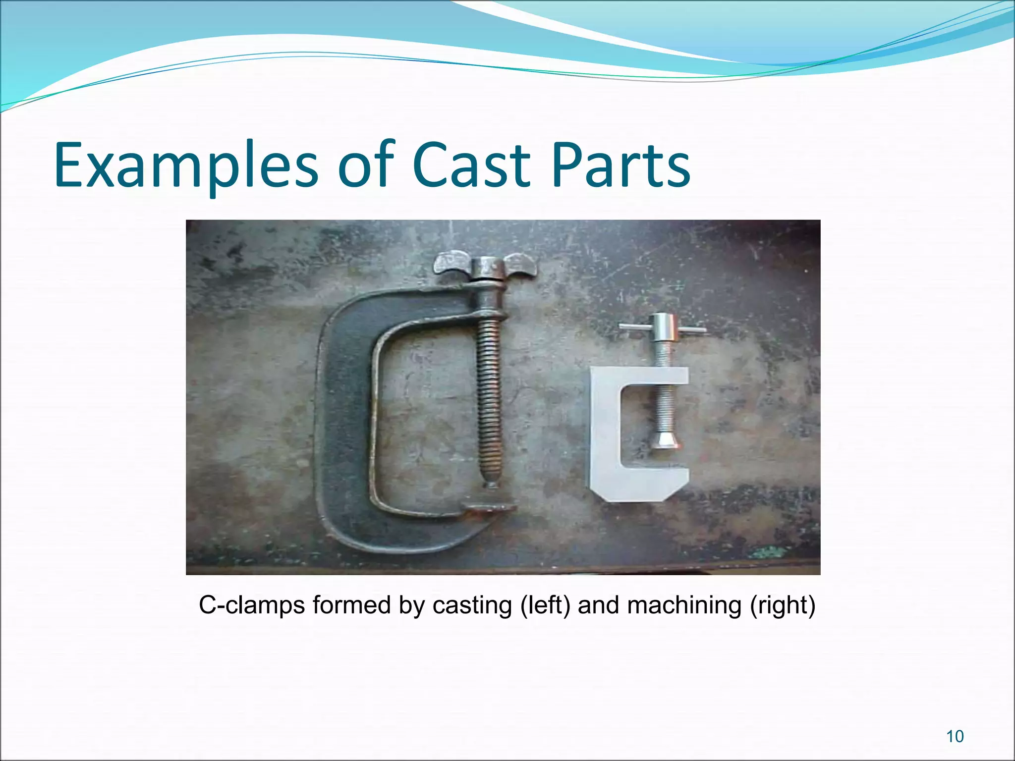 Examples of Cast Parts
C-clamps formed by casting (left) and machining (right)
10
 