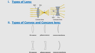 i. Types of Lens:
ii. Types of Convex and Concave lens:
 