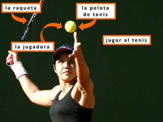 j u g a r a l t e n i s
l a r a q u e t a l a p e l o t a
d e t e n i s
l a j u g a d o r a