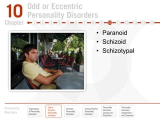 ParanoidSchizoidSchizotypalOdd or EccentricPersonality DisordersPersonalityDisorders:Causes andPreventionPersonalityDisorders:Assessmentand TreatmentOrganization of Personality DisordersDramatic Personality DisordersAnxious/FearfulPersonalityDisorders