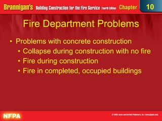 Fire Department Problems Problems with concrete construction Collapse during construction with no fire Fire during construction Fire in completed, occupied buildings 10 