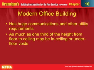 Modern Office Building Has huge communications and other utility requirements As much as one third of the height from floor to ceiling may be in-ceiling or under-floor voids 10 