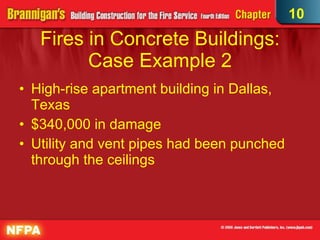 Fires in Concrete Buildings: Case Example 2 High-rise apartment building in Dallas, Texas $340,000 in damage  Utility and vent pipes had been punched through the ceilings 10 