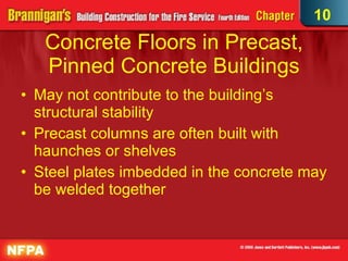 Concrete Floors in Precast, Pinned Concrete Buildings May not contribute to the building’s structural stability  Precast columns are often built with haunches or shelves  Steel plates imbedded in the concrete may be welded together 10 