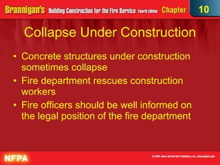Collapse Under Construction Concrete structures under construction sometimes collapse Fire department rescues construction workers Fire officers should be well informed on the legal position of the fire department 10 