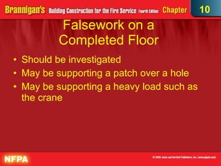 Falsework on a  Completed Floor  Should be investigated  May be supporting a patch over a hole  May be supporting a heavy load such as the crane  10 