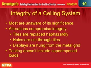 Integrity of a Ceiling System Most are unaware of its significance Alterations compromise integrity Tiles are replaced haphazardly  Holes are cut through tiles  Displays are hung from the metal grid   Testing doesn’t include superimposed loads 10 