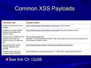 Common XSS Payloads  See link Ch 12z06 