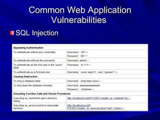 Common Web Application Vulnerabilities  SQL Injection  