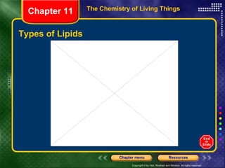 Types of Lipids The Chemistry of Living Things Chapter 11 