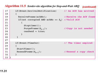 Algorithm 11.5   Sender-site algorithm for Stop-and-Wait ARQ (continued) 