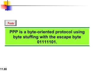 PPP is a byte-oriented protocol using byte stuffing with the escape byte 01111101. Note 