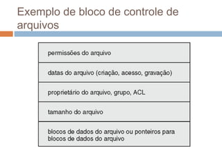 Exemplo de bloco de controle de
arquivos
 