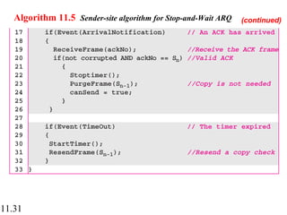 11.31
Algorithm 11.5 Sender-site algorithm for Stop-and-Wait ARQ (continued)
 