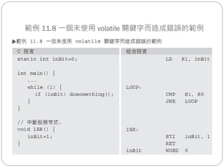 範例 11.8 一個未使用 volatile 關鍵字而造成錯誤的範例
 