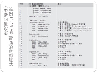 範
例
11.23M0
電
腦
的
啟
動
程
式
(
中
斷
向
量
設
定
)
 