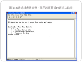 圖 11.5透過超級終端機，顯示該實驗板的起始功能表
 