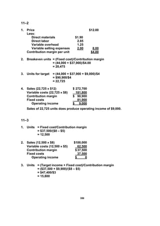 Chapter 11 Cost Volume Profit Analysis A Managerial Planning Tool
