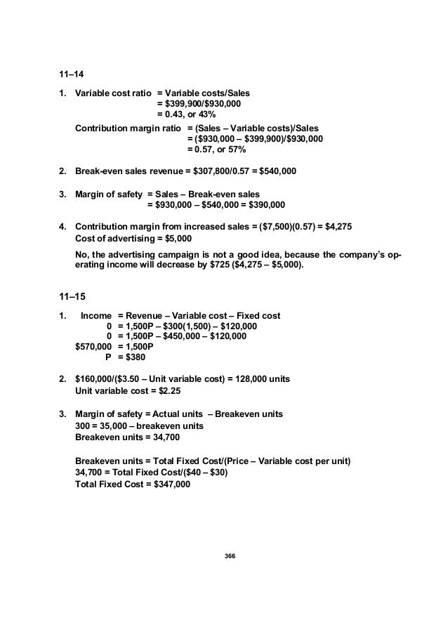Chapter 11 Cost Volume Profit Analysis A Managerial Planning Tool