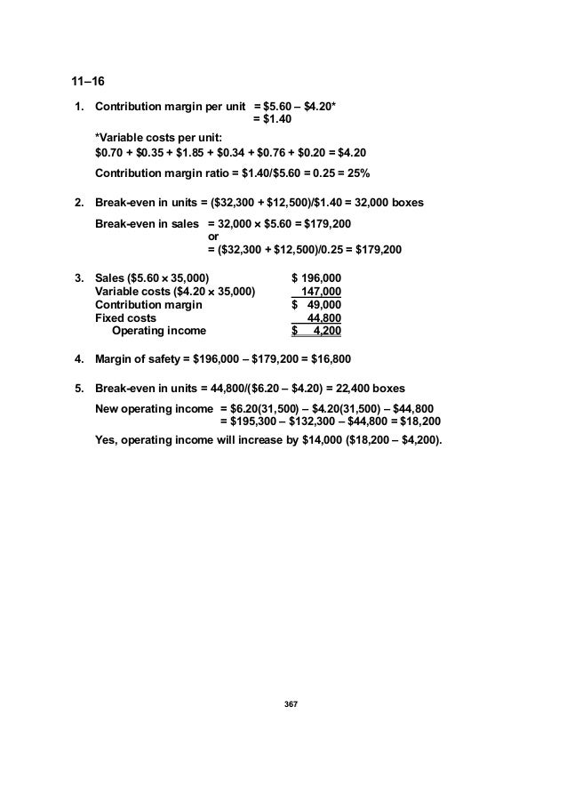 Chapter 11 Cost Volume Profit Analysis A Managerial Planning Tool