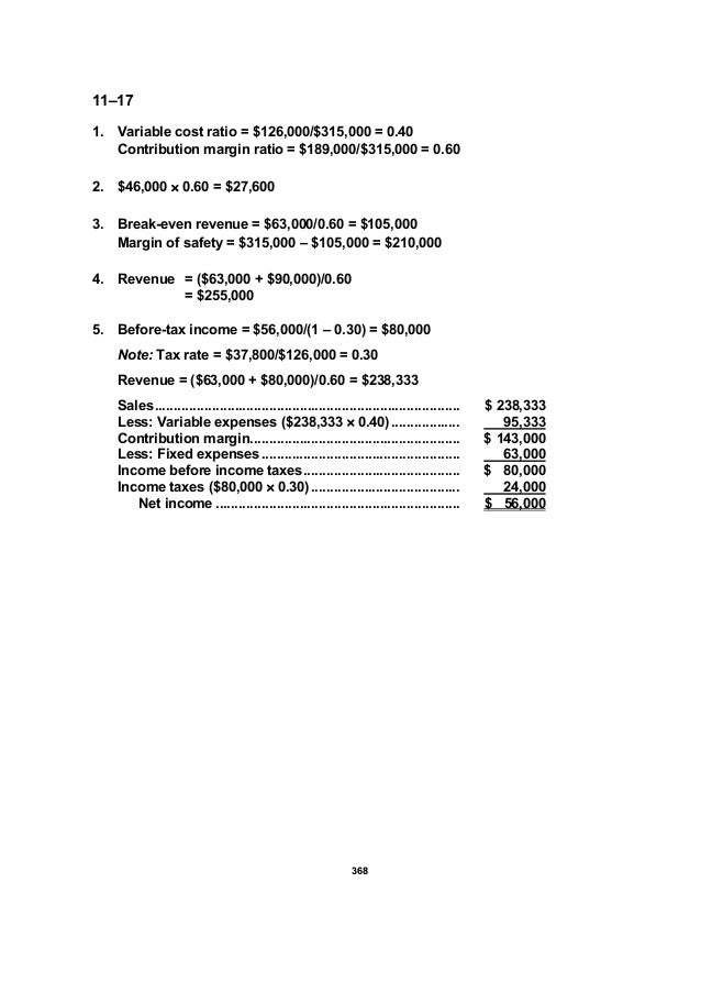 Chapter 11 Cost Volume Profit Analysis A Managerial Planning Tool