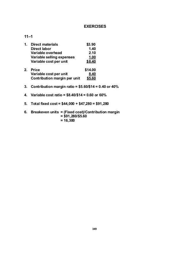 Chapter 11 Cost Volume Profit Analysis A Managerial Planning Tool