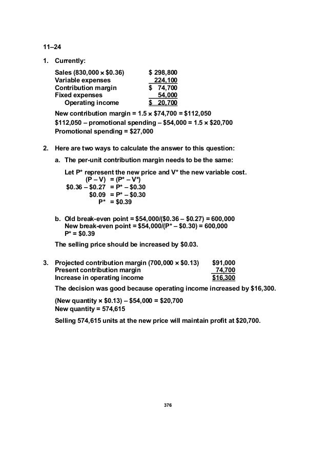 Chapter 11 Cost Volume Profit Analysis A Managerial Planning Tool