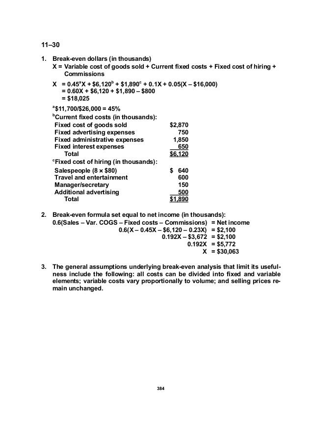 Chapter 11 Cost Volume Profit Analysis A Managerial Planning Tool