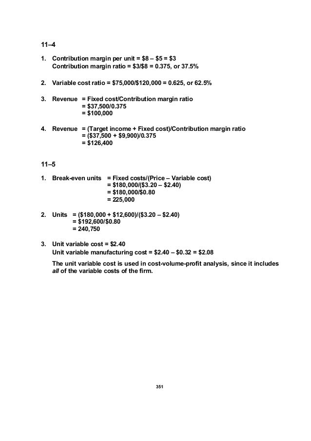 Chapter 11 Cost Volume Profit Analysis A Managerial Planning Tool
