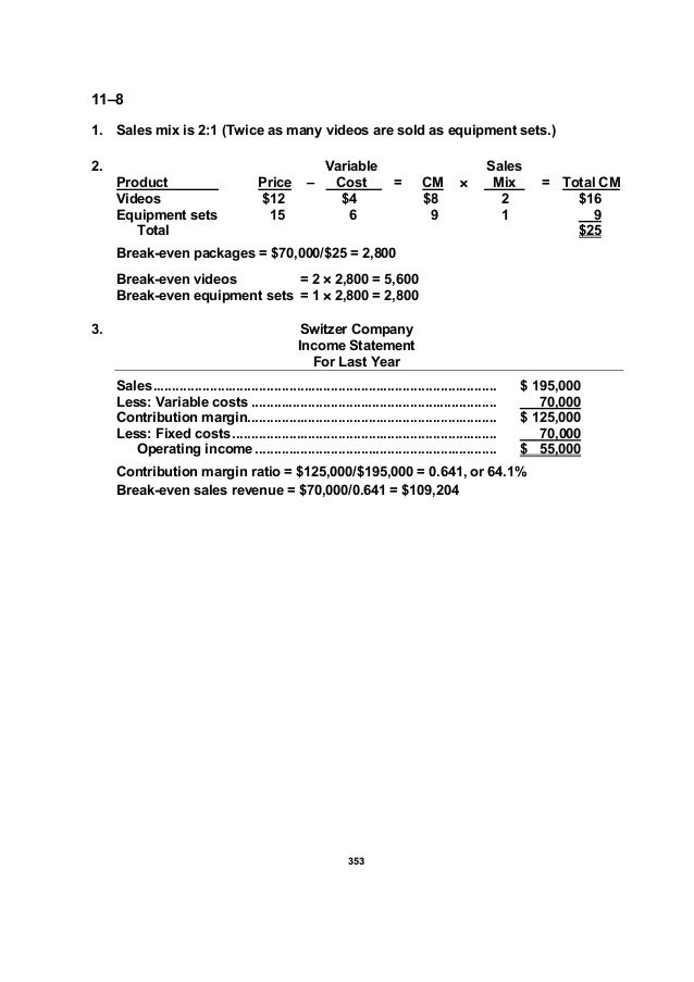 Chapter 11 Cost Volume Profit Analysis A Managerial Planning Tool