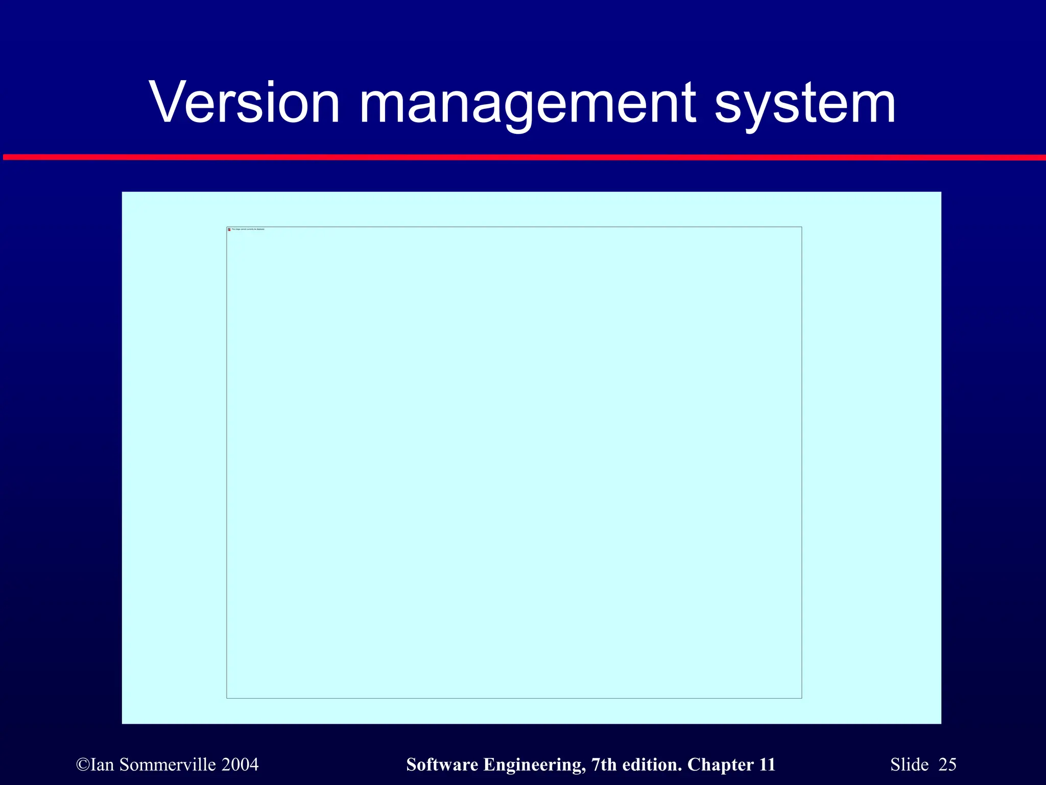 ©Ian Sommerville 2004 Software Engineering, 7th edition. Chapter 11 Slide 25
Version management system
 