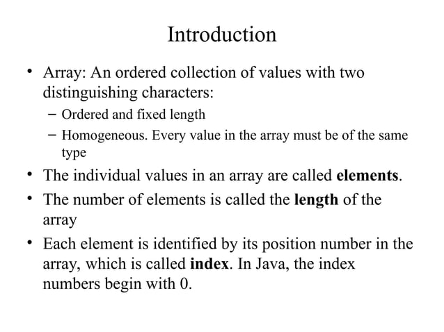 Arrays in java programming language slides | PPT