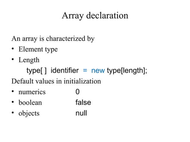 Arrays in java programming language slides | PPT
