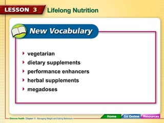 vegetarian 
dietary supplements 
performance enhancers 
herbal supplements 
megadoses 
 